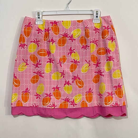Lilly Pulitzer VINTAGE Short Skirt Women 10 Pink Yellow Pineapples Scalloped Hem - Picture 7 of 8
